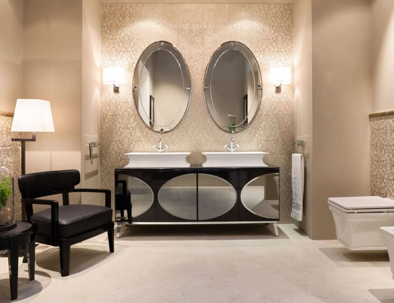 Rivoli contemporary Italian bathroom vanity with black lacquered wood