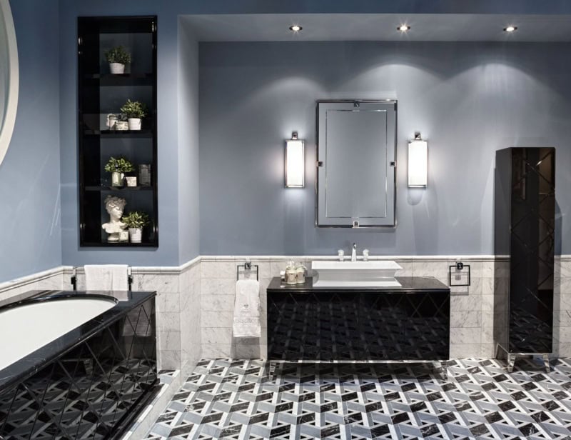 Rivoli contemporary Italian bathroom vanity with black lacquered wood