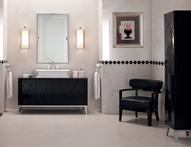 Rivoli contemporary Italian bathroom vanity with black lacquered wood