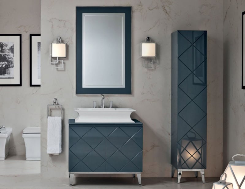 Rivoli contemporary Italian bathroom vanity with blue lacquered wood