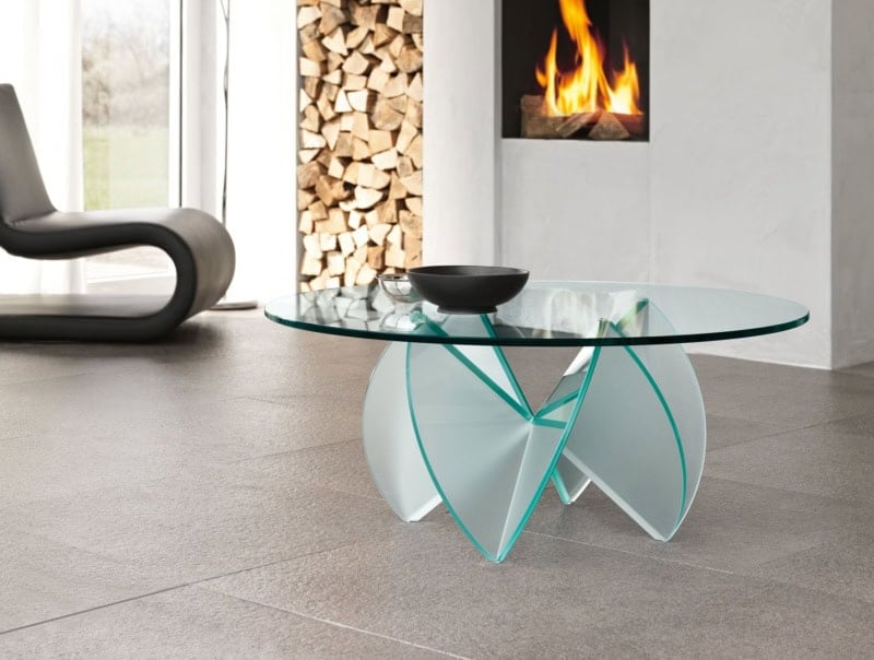 Rosa Del Deserto contemporary Italian coffee table with clear glass