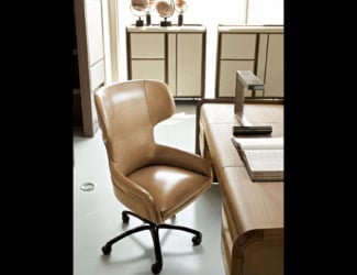 &lt;p&gt;Sombrero luxury Italian designer office furniture composed of &lt;a href=&quot;http://www.nellavetrina.com/Sombrero-Luxury-Italian-Upholstered-Fabric-in-Grey-Armchair-P9430.html&quot;&gt;Sombrero &lt;/a&gt;armchair, &lt;a href=&quot;http://www.nellavetrina.com/Lobby-Luxury-Italian-Lacquered-Wood-in-Black-Camouflage-Round-Table-P9545.html&quot;&gt;Lobby &lt;/a&gt;round table and &lt;a href=&quot;http://www.nellavetrina.com/Lobby-Luxury-Italian-Lacquered-Wood-in-Black-Camouflage-Console-P9544.html&quot;&gt;console&lt;/a&gt;, &lt;a href=&quot;http://www.nellavetrina.com/Bon-Bon-Luxury-Italian-Upholstered-Fabric-in-Burgundy-P9539.html&quot;&gt;Bon Bon&lt;/a&gt; pouf, &lt;a href=&quot;http://www.nellavetrina.com/Officina-Luxury-Italian-Veneer-Wood-Black-and-White-Cabinet-P9426.html&quot;&gt;Officina&lt;/a&gt; bookcases and Luz chandelier. Armchair composed of a beech wood frame. No removable leather or fabric cover. Hood-shaped backrest and brass ferrule. This hand made collection features a vibrant and electrical soul tailored to meet the need of every individual. Traditional furniture created with the finest materials in marble, camouflage wood, and satin. A wide variety of fabrics and leathers are available to choose from (samples available upon request). Made in Italy.&lt;/p&gt;
