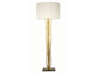 Fanus Italian floor lamp is shown in a fluted glass base with a amber colored Murano glass lampshade. The structure is composed of black metal with brass details and a glass base. The lampshade is available in fabric or amber colored Murano glass. A wide selection of fabrics are available to choose from (samples available upon request). Fanus collection is also available in a table lamp and suspension lamp versions. This collection is designed to illuminate space and provide the intimacy of shade. Made in Italy.