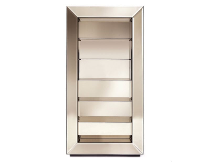 Selfie modern luxury bookcase with gold mirrored glass and wood