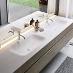 Sintesi contemporary Italian bathroom vanity with brown Piombo oak wood