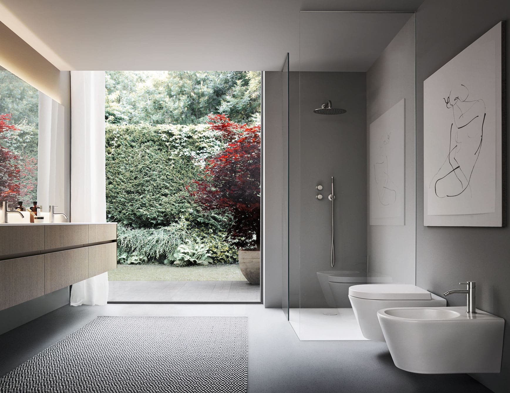 Sintesi contemporary Italian bathroom vanity with brown Piombo oak wood