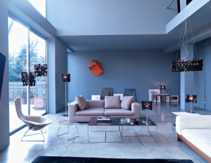 Sixty Various modern Italian hanging light with black glass