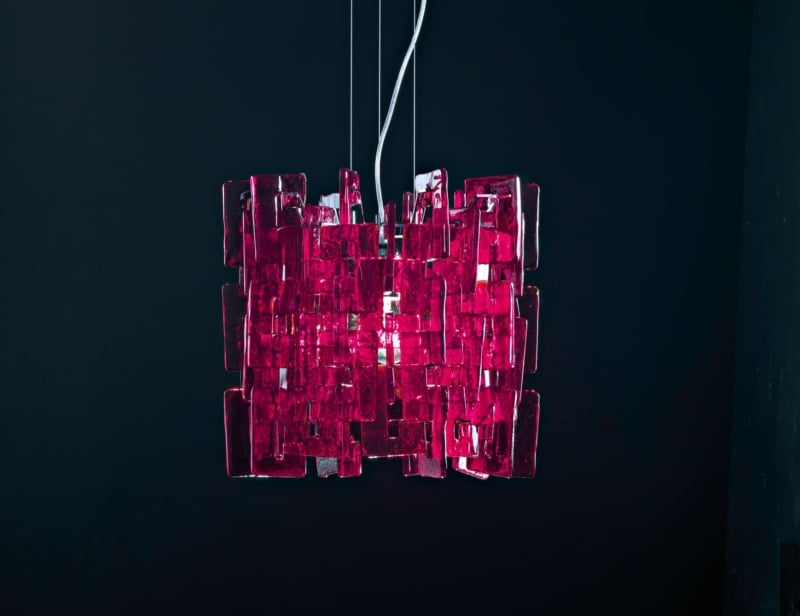Sixty modern Italian hanging light with red glass