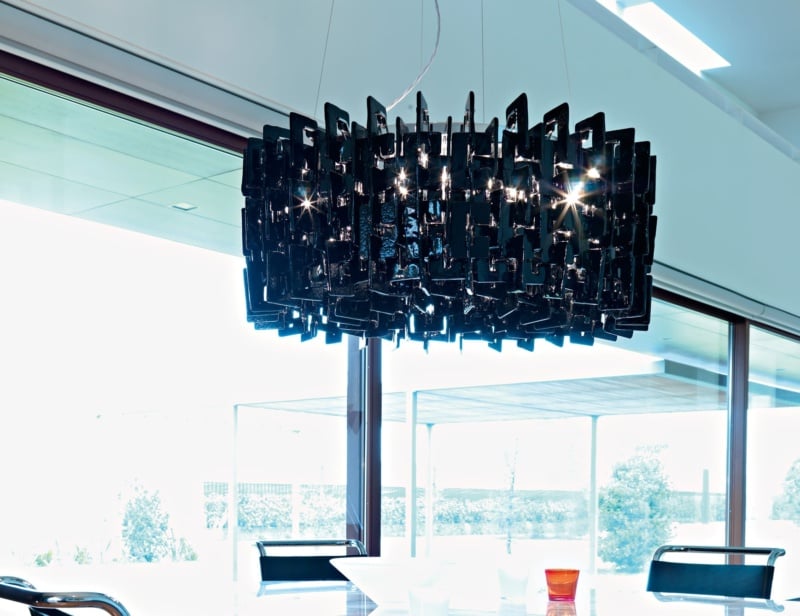 Sixty modern Italian hanging light with black glass