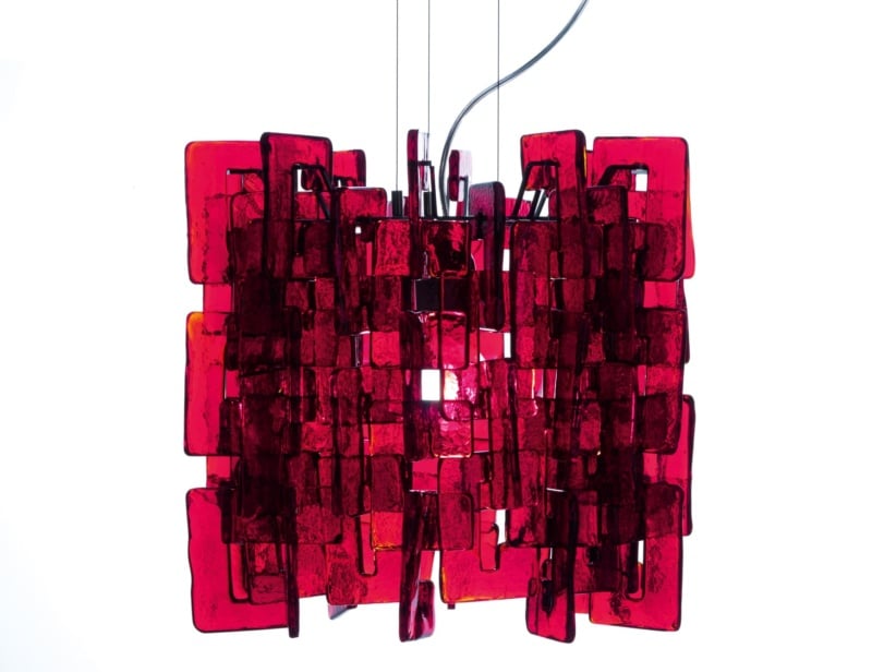 Sixty modern Italian hanging light with red glass