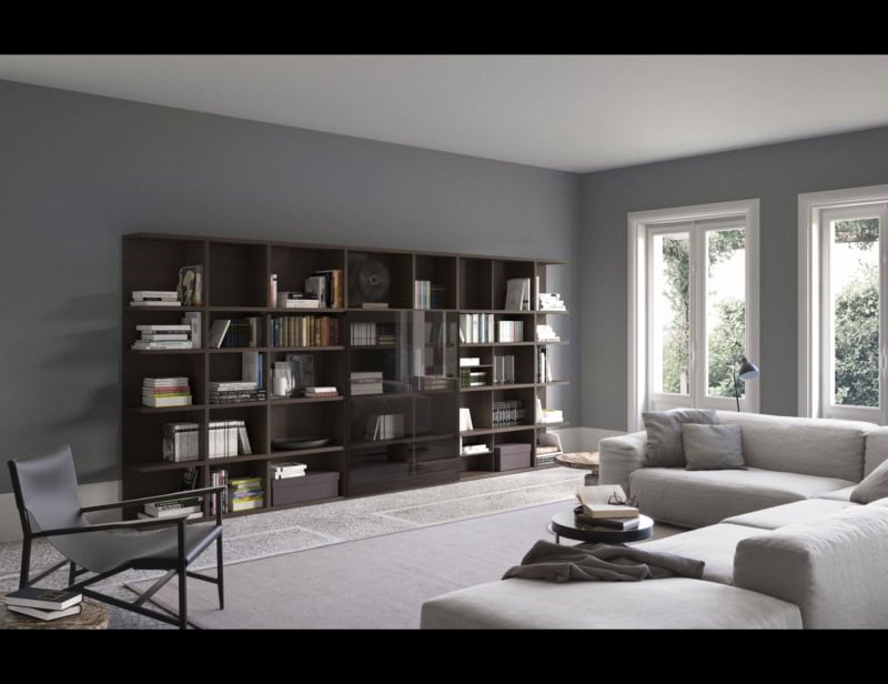 Spazioteca contemporary Italian wall unit with brown Matt Lacquered wood