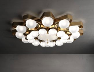 Teo 2392 modern Italian designer ceiling light handmade in satin gold nickel. Samples available upon request. Made in Italy.