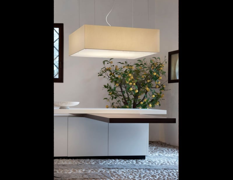Tessuti contemporary Italian hanging light with beige fabric