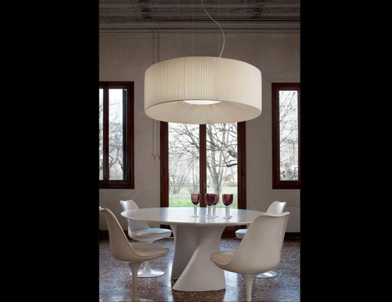 Tessuti contemporary Italian hanging light with beige fabric