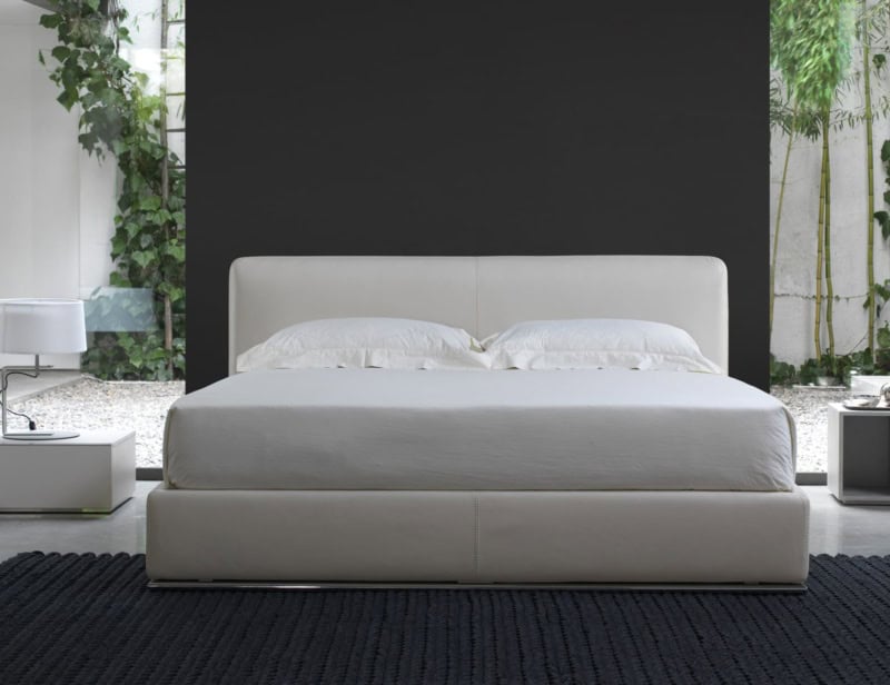 Thin modern luxury storage bed with cream leather