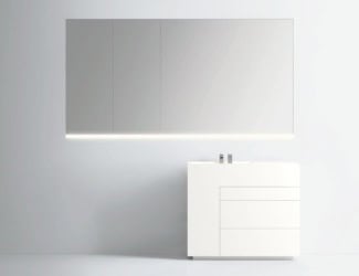 &lt;p&gt;Puro 102 contemporary Italian modular bathroom vanity shown in lacquered 106.3&#8243; white base unit with a Blanco Arabescato marble integrated sink and top. Combining clean geometrical lines enriched by precious metals without limits to functionality. Featuring special worked tops and sides, recessed handles, total width fronts and original finishes including heat-treated oak and stones; all which can be fully tailored and customized. Base/Top finish options: 27 matt or high glossy lacquers, 17 matt veneers, 1 glossy veneer, 4 clays and 10 marbles. Additional top options: 4 synthetic materials. Wash basins options: Semi-inset, Undermounted, Above Counter, Sit-On and integrated sink top. Opening options: Groove handle, 3 handle types or push latch without handle. Modular base widths: 85”, 88.5”, 106.3”, 116.9”, 145.7”. Modular base depths: 15.3”, 18.5”, 21.5”. Modular base heights: 9.4”, 14.3”, 18.1”. Mirrors available in mocha or white with included backlight. Made in Italy.&lt;/p&gt;
