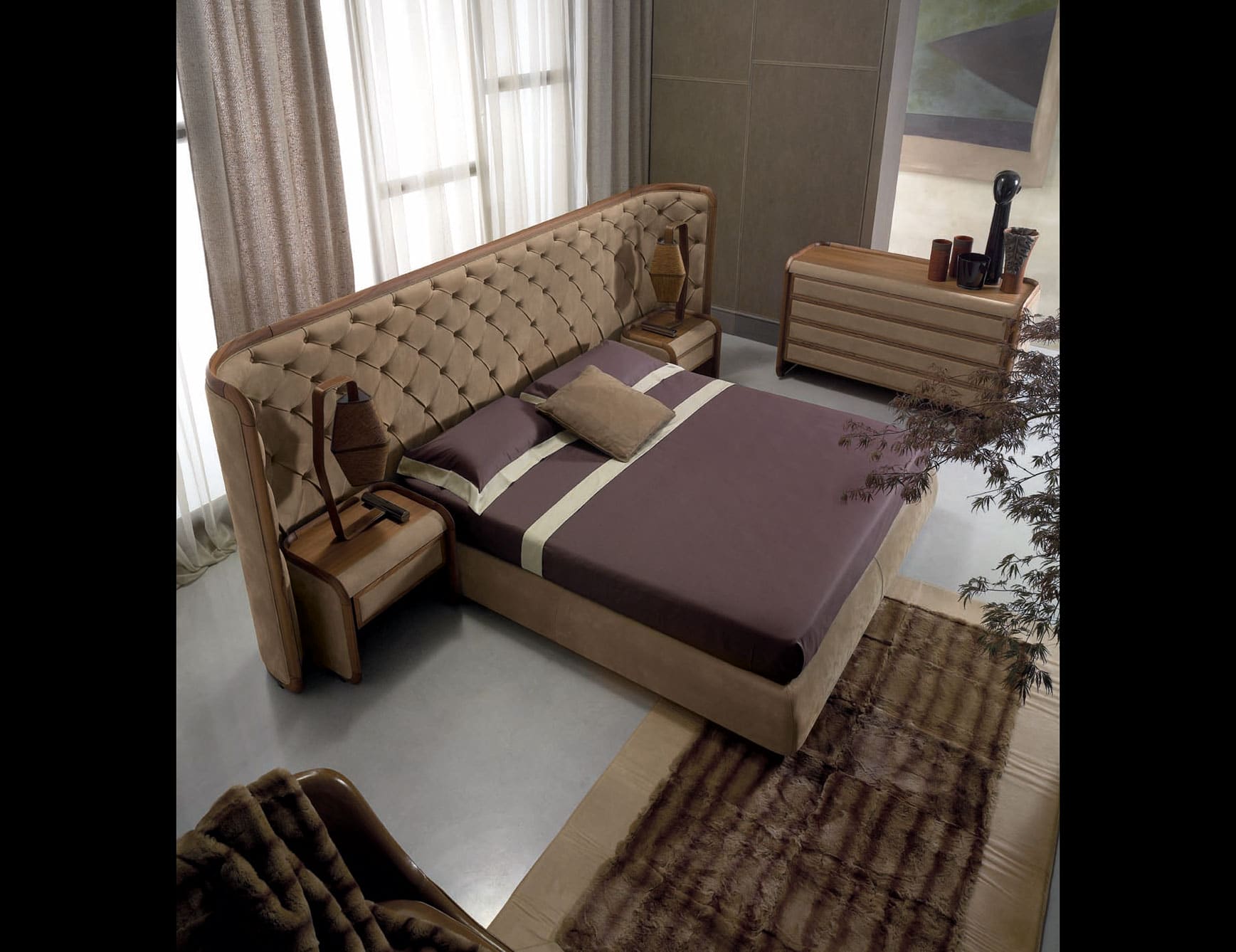 Victory modern Italian bed with brown leather