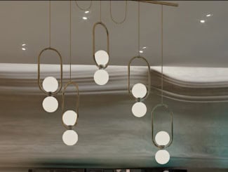 &lt;p&gt;Moon modern Italian designer hanging light shown in bronze resin. Lamp blends perfectly in any living space. Collection diffuses a light that welcomes in any environment. Made in Italy.&lt;/p&gt;
