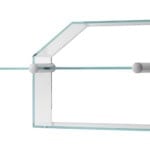 Glass wall-mounted shelving unit with metal supports