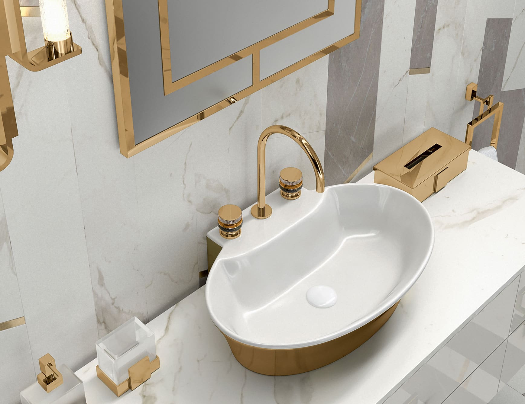 D32 modern Italian bathroom vanity with white Calacatta marble