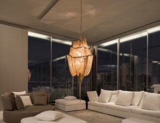 &lt;p&gt;Bastienne modern Italian designer chandelier in white lampshade and metal structure. Bastienne is also available in floor lamp, table lamp and night table lamp. Made in Italy.&lt;/p&gt;
