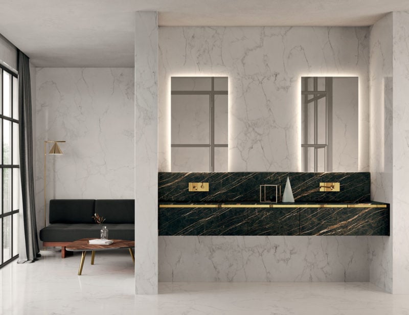 ED10 modern Italian bathroom vanity with black Gres Noir Desir marble