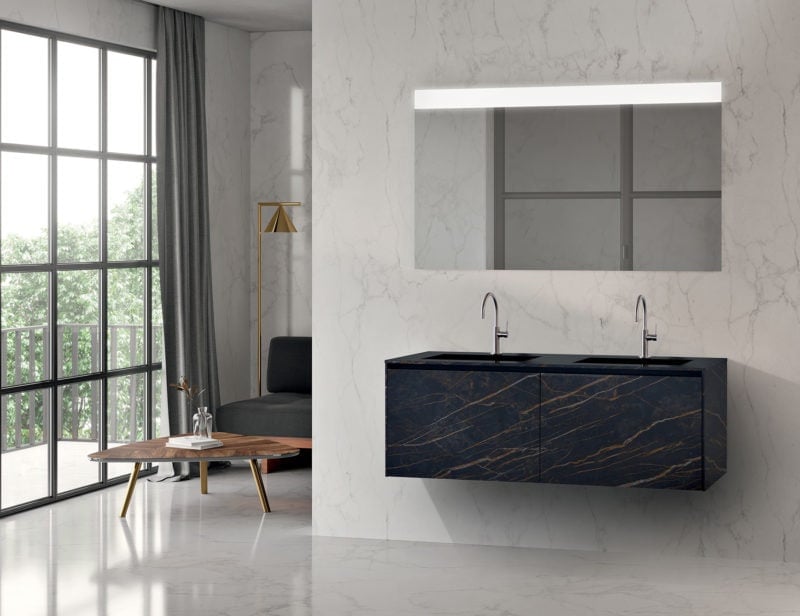 ED12 modern Italian bathroom vanity with black Gres Noir Desir Lucido marble