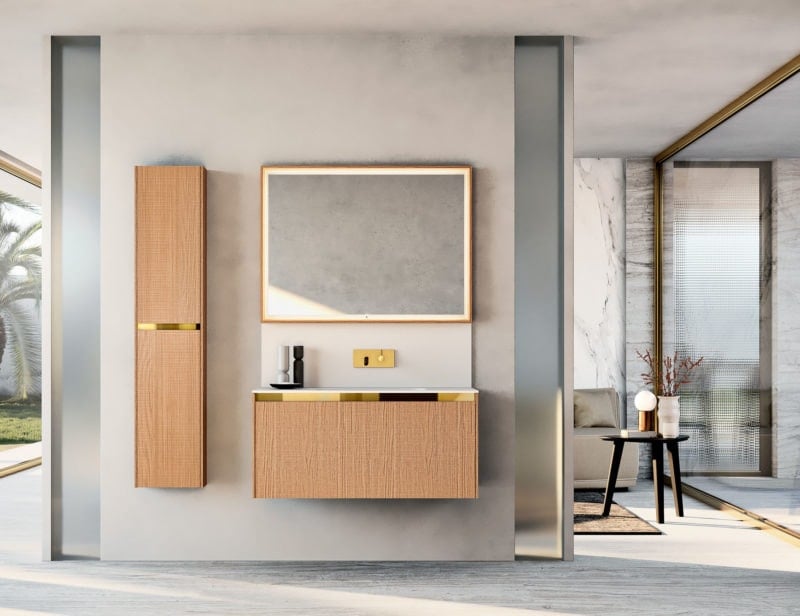 ED02 modern Italian bathroom vanity with brown Oak Carved  wood