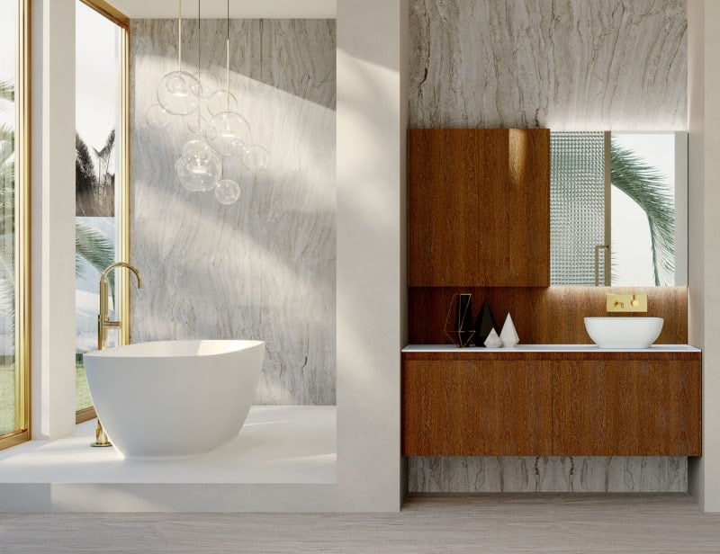 ED07 modern Italian bathroom vanity with brown Ammara Ebony wood