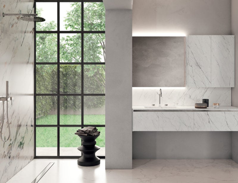 ED08 modern Italian bathroom vanity with white Gres Statuarietto Lucido marble