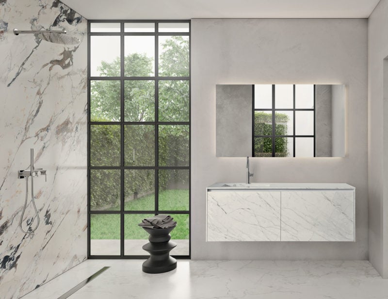 ED09 modern Italian bathroom vanity with white Gres Statuarietto Lucido marble