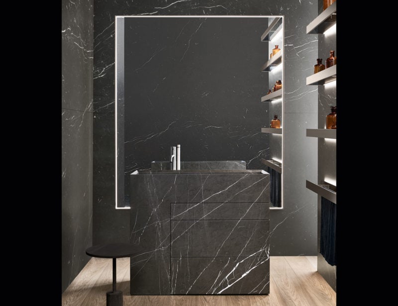 Touch 19.01 contemporary Italian bathroom vanity with grey Grafite   Quarzo marble   stone