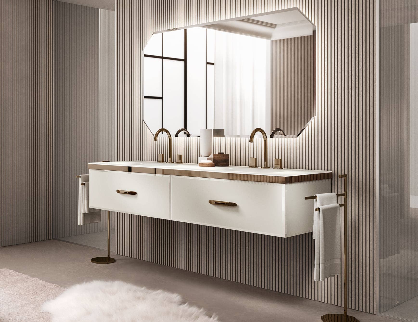 Hilton 07 contemporary Italian bathroom vanity with white glass