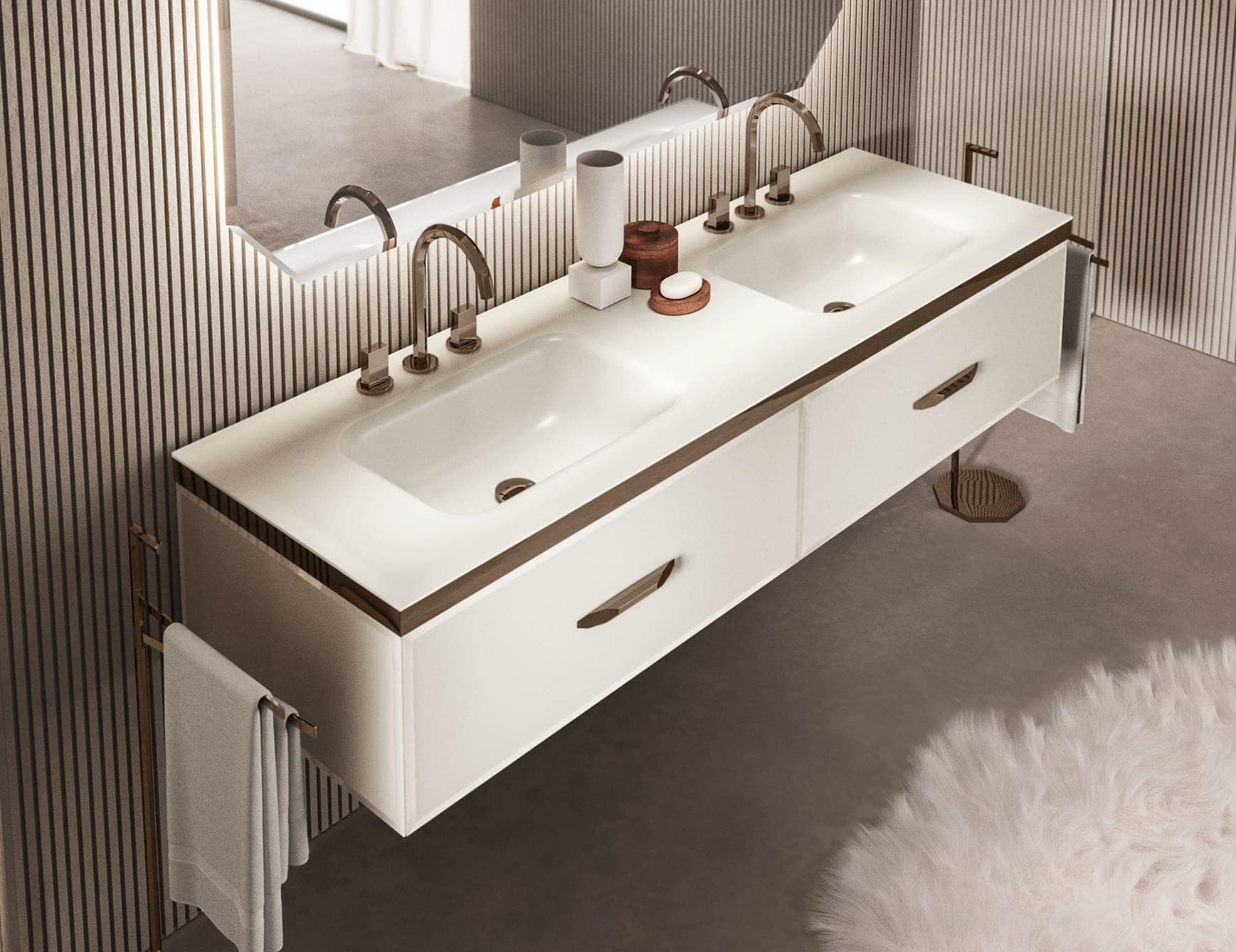 Hilton 07 contemporary Italian bathroom vanity with white glass