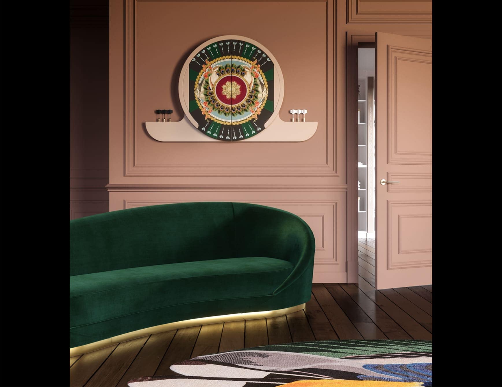 Darts modern luxury game room with beige wood