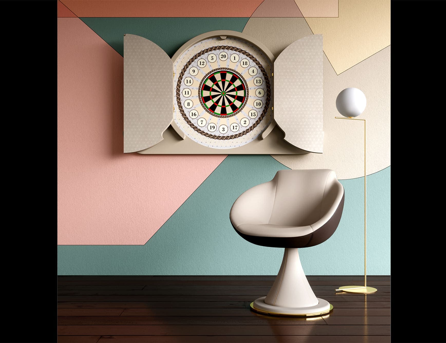 Darts modern luxury game room with white wood