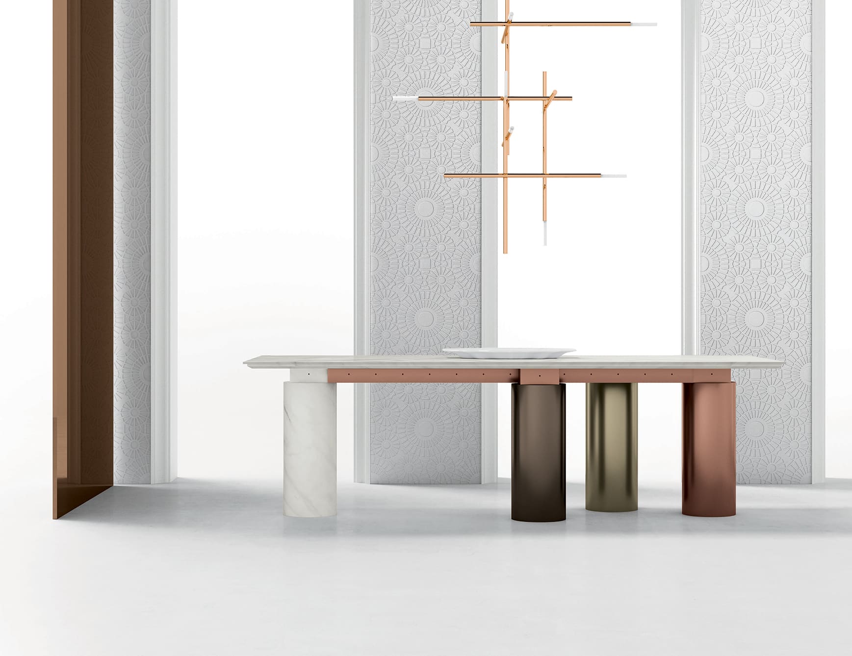 Arcaico contemporary Italian table with white Bianco Del Re marble