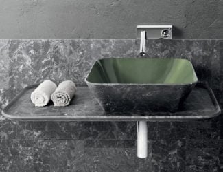 Asia 100 modern Italian basin shown in white mitek in 39.3&quot; size. Lavabi is available a sit-on or under-mount basin in various sizes="auto" including 27.5&quot; and 39.3&quot;. Finishes available: mitek. Colors available: white. Made in Italy.