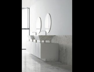 Asia 100 modern Italian basin shown in white mitek in 39.3&quot; size. Lavabi is available a sit-on or under-mount basin in various sizes="auto" including 27.5&quot; and 39.3&quot;. Finishes available: mitek. Colors available: white. Made in Italy.