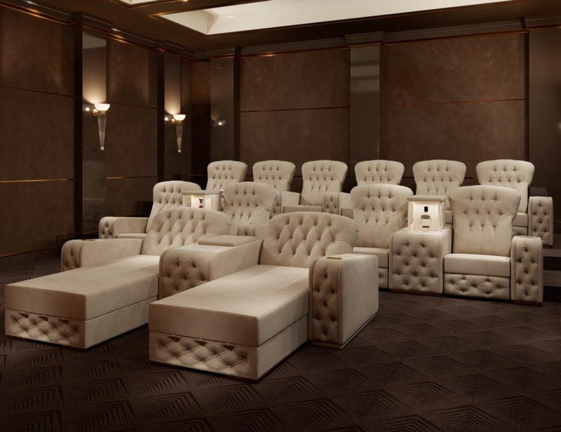 Chest modern luxury home theater with ivory fabric