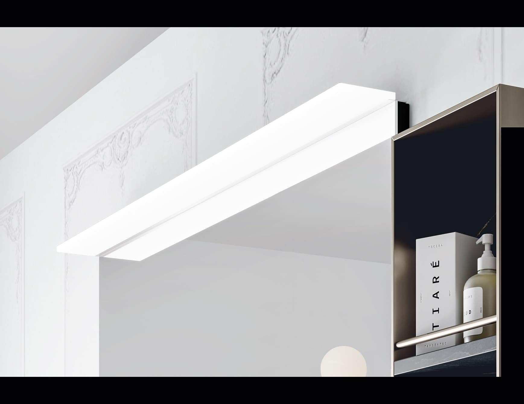 Wood bathroom vanity cabinet with HPL finish and mirror section