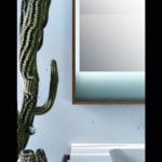 Wood bathroom vanity cabinet with mirror and sink