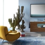 Wood bathroom vanity cabinet with integrated sink and wall mirror