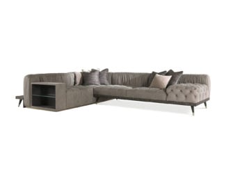 Dafne luxury Italian Divano 183 sofa shown in upholstered grey fabric with bronze painted aluminum. This luxury Italian furniture collection combines high-end materials in metal with fabric upholstery. A wide variety of fabrics and leather are available to choose from (samples available upon request). Made in Italy.