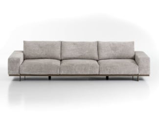 Memphis luxury Italian sofa shown in grey leather with bronzed brass base. Sofa also available in leather. This luxury Italian furniture collection combines high-end materials in wood and metal with fine leather and fabric upholstery. A wide variety of fabrics and leathers are available to choose from (samples available upon request). Made in Italy.