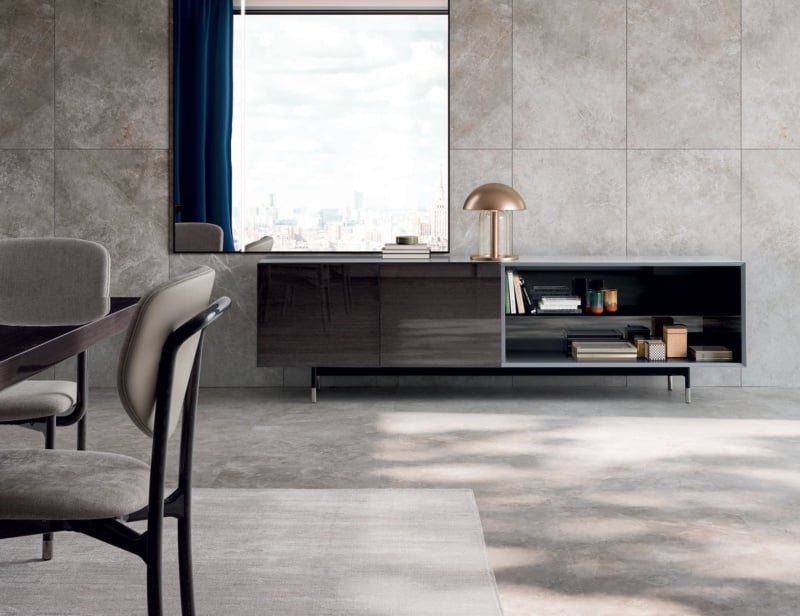 Ariel modern Italian media unit with brown Castagno Toscano wood