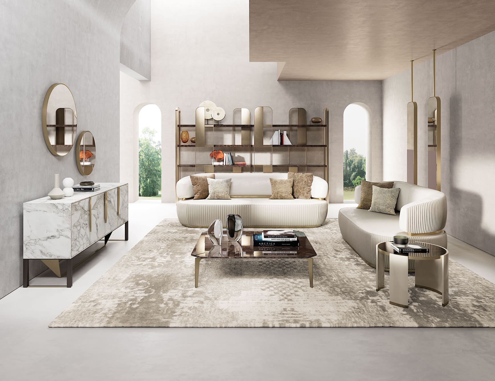 Bon Ton contemporary Italian sofa chair with cream fabric