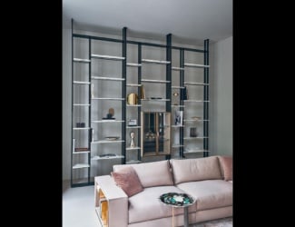 &lt;p&gt;Villa d&#8217;Este Italian luxury designer showcase composed of wood with an interior in yellow upholstered leather. Doors shown in aluminum with bronze finish with horizontal ribbed glass. Shelves composed of aluminum frame with glass panels and LED lighting. A wide selection of fabrics or leathers are available to choose from (samples available upon request). Each product speaks for itself from the precious wood, the vibrant colors of the marble, and the touch of lacquer on the veil. Made in Italy.&lt;/p&gt;
