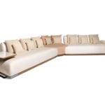 Leather sectional sofa with L-shaped seating and built-in side table