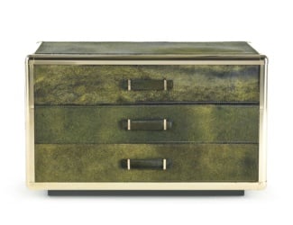 &lt;p&gt;Wynwood luxury Italian designer chest of drawers in solid beech wood tinted smoke grey with base in reinforced metal frame, shown in taupe upholstered leather. Side panels shown with mirror. Side panel options: mirror or leather, available in many options. Back panel composed of multilayer wood, covered in microfiber. Drawers&#8217; front panel in multilayer wood covered in leather. Internal structure with multilayer wood panels covered in beige microfiber and quilted bottom. Opening with shaped handle in solid beech wood and drawer rails with soft closing. A wide variety of fabrics and leathers are available to choose from (samples available upon request). This collection features a combination of classic and contemporary styles adding a sophisticated and unique touch to any atmosphere. Available in bed, daybed, chair, chair with armrests, bedside table, desk, wall lamp, mirror, dining table and standing mirror version. Made in Italy.&lt;/p&gt;
